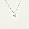 COLLIER PERLES ET OEIL BLANCS ACIER INOXYDABLE GOLD PETIT PRIX