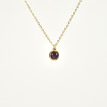 COLLIER MEDAILLON ROND AMETHYSTE ACIER INOXYDABLE GOLD PETIT PRIX