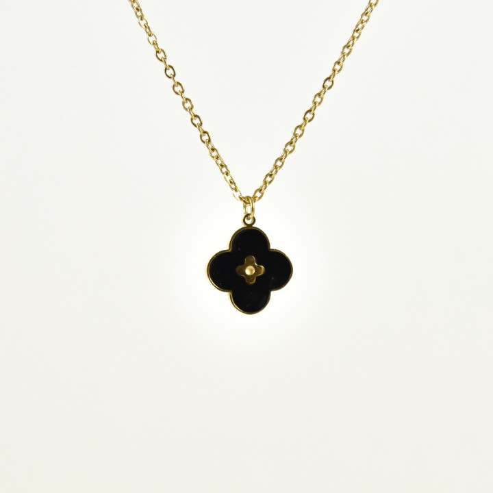 COLLIER TREFLE NOIRE ET GOLD ACIER INOXYDABLE GOLD PETIT PRIX