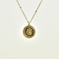 COLLIER MEDAILLE RONDE LUNE SOLEIL STRASS ACIER INOX GOLD PETIT PRIX