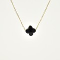 COLLIER TREFLE NOIR ACIER INOXYDABLE GOLD PETIT PRIX