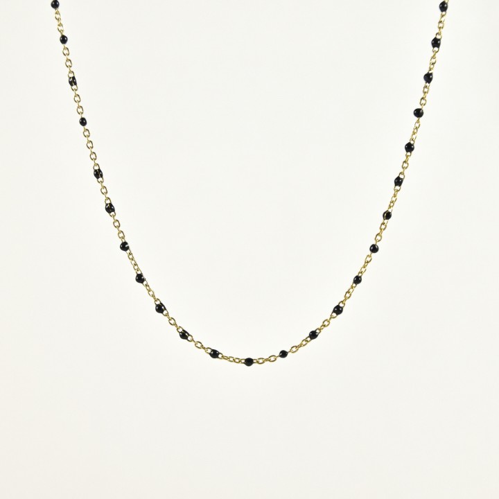 COLLIER PERLES NOIRES ACIER INOXYDABLE GOLD PETIT PRIX