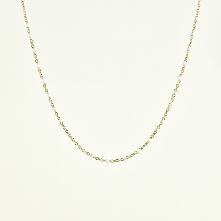 COLLIER PERLES BLANCHES ACIER INOXYDABLE GOLD PETIT PRIX