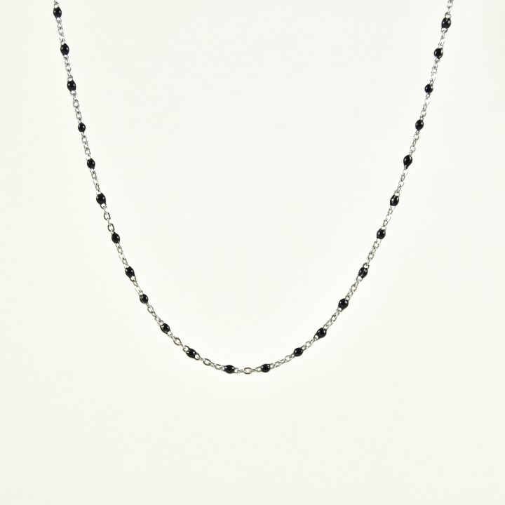 COLLIER PERLES NOIRES ACIER INOXYDABLE SILVER PETIT PRIX