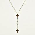 COLLIER PERLES NOIRES ET DOUBLE CROIX ACIER INOXYDABLE GOLD PETIT PRIX