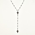 COLLIER PERLES NOIRES ET DOUBLE CROIX ACIER INOXYDABLE GOLD PETIT PRIX