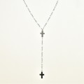 COLLIER PERLES NOIRES ET DOUBLE CROIX ACIER INOXYDABLE GOLD PETIT PRIX