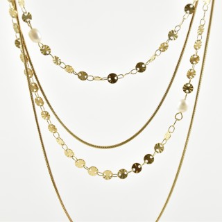 COLLIER MULTI RANGS NACRE ACIER INOXYDABLE GOLD PETIT PRIX