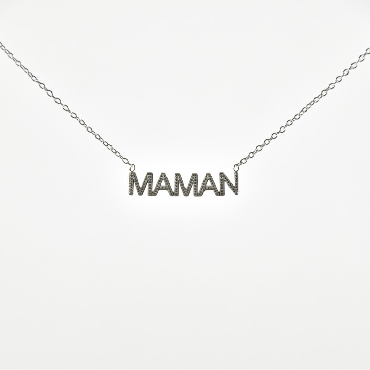 COLLIER MAMAN EFFET PIQUE ACIER INOXYDABLE SILVER PETIT PRIX