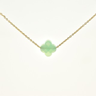 COLLIER TREFLE VERT CLAIR ACIER INOXYDABLE GOLD PETIT PRIX