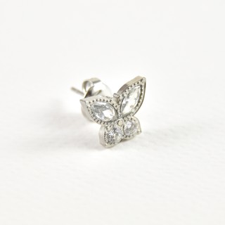 PUCE PAPILLON STRASS ACIER INOXYDABLE SILVER PETIT PRIX