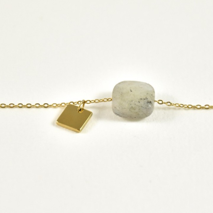 BRACELET PIERRE CARRE LABRADORITE ACIER INOXYDABLE GOLD PETIT PRIX