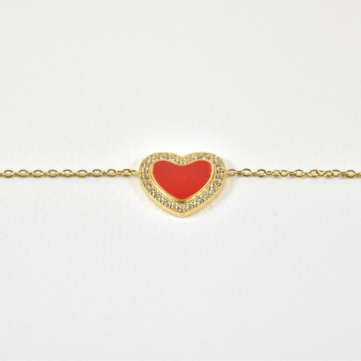 BRACELET COEUR ROUGE STRASS ACIER INOXYDABLE GOLD PETIT PRIX