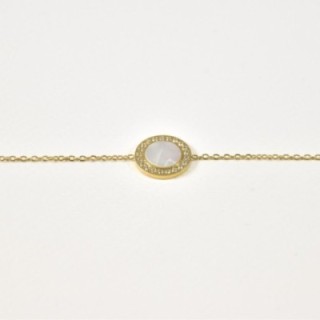 BRACELET MEDAILLE RONDE NACRE STRASS ACIER INOXYDABLE GOLD PETIT PRIX