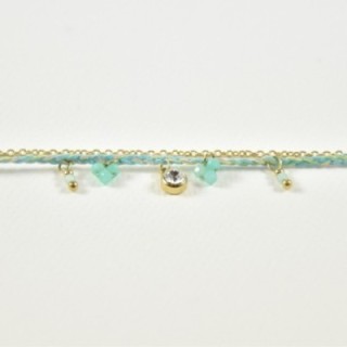 BRACELET DOUBLE RANGS VERT STRASS ACIER INOXYDABLE GOLD PETIT PRIX