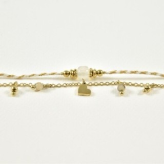 BRACELET DOUBLE RANGS BLANC COEUR ACIER INOXYDABLE GOLD PETIT PRIX