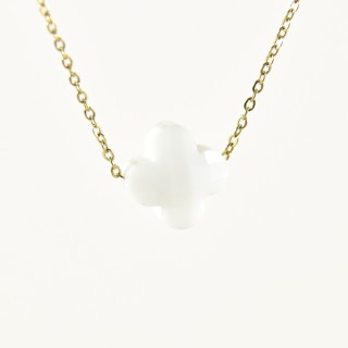 COLLIER TREFLE NOIR ACIER INOXYDABLE GOLD PETIT PRIX