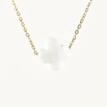 COLLIER TREFLE BLANC ACIER INOXYDABLE GOLD PETIT PRIX