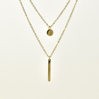 COLLIER DOUBLE RANGS ROND ET TIGE ACIER INOXYDABLE GOLD PETIT PRIX