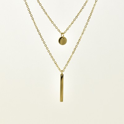 COLLIER DOUBLE RANGS ROND ET TIGE ACIER INOXYDABLE GOLD PETIT PRIX