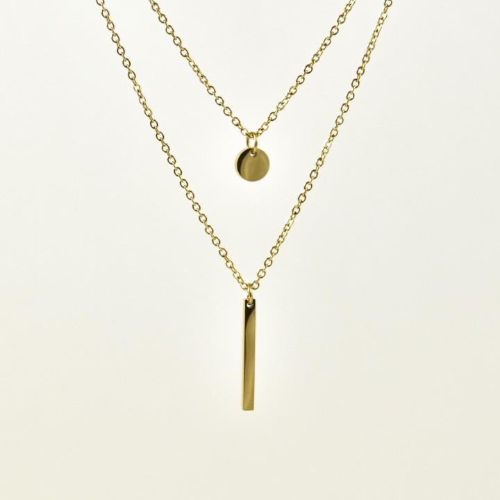 COLLIER DOUBLE RANGS ROND ET TIGE ACIER INOXYDABLE GOLD PETIT PRIX