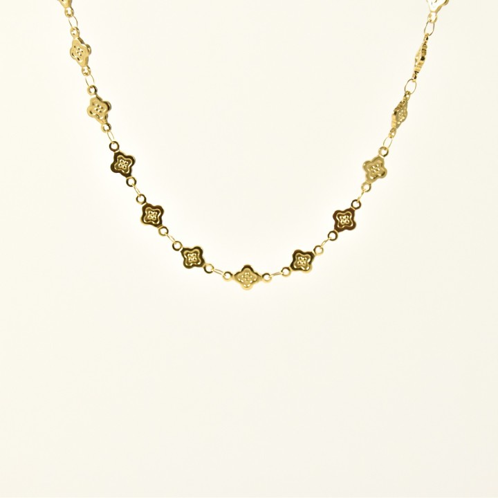 COLLIER MAILLE TREFLES ACIER INOXYDABLE GOLD PETIT PRIX