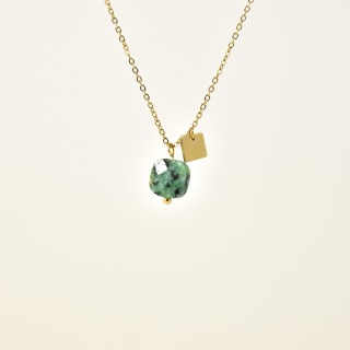 COLLIER TURQUOISE CARRE ACIER INOXYDABLE GOLD PETIT PRIX