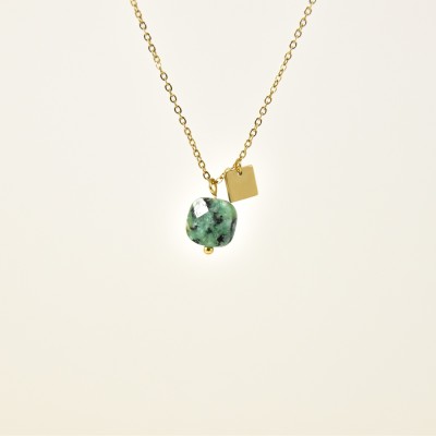 COLLIER TURQUOISE CARRE ACIER INOXYDABLE GOLD PETIT PRIX