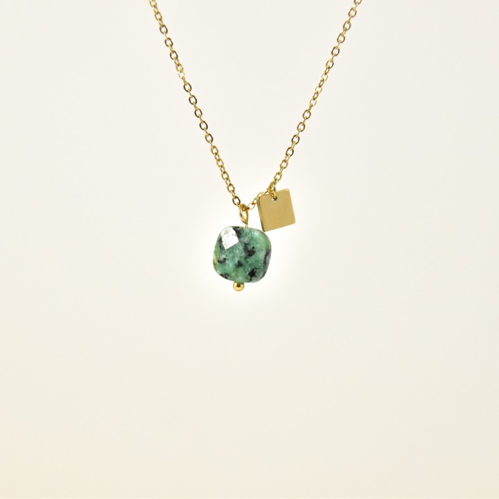 COLLIER TURQUOISE CARRE ACIER INOXYDABLE GOLD PETIT PRIX