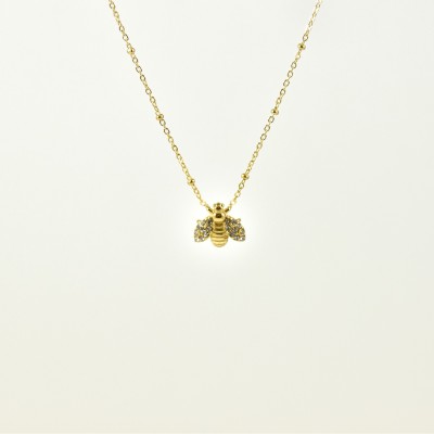 COLLIER ABEILLE STRASS ACIER INOXYDABLE GOLD PETIT PRIX