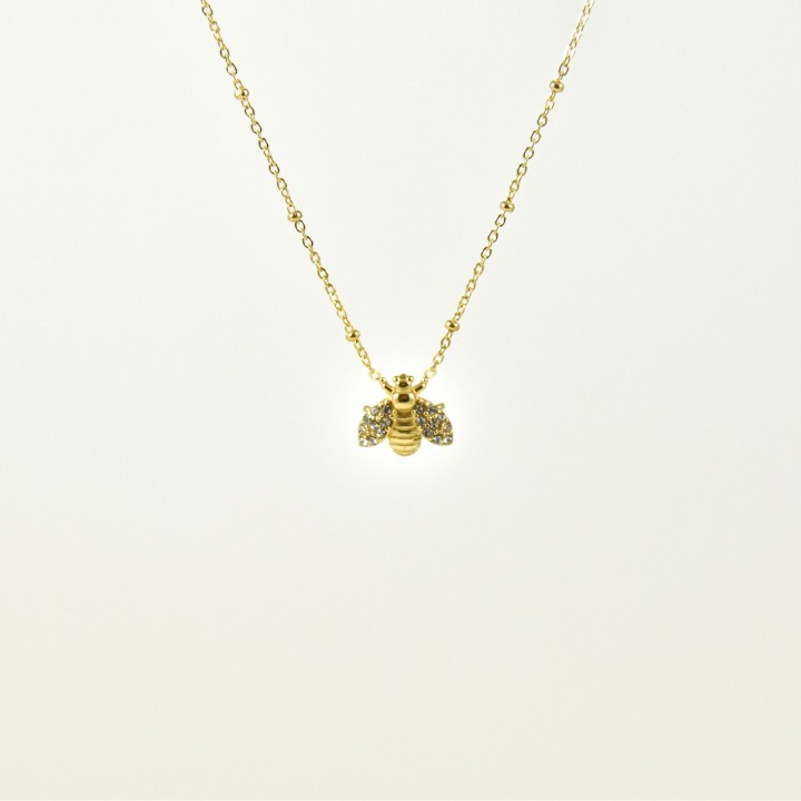 COLLIER ABEILLE STRASS ACIER INOXYDABLE GOLD PETIT PRIX