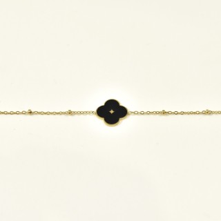 BRACELET TREFLE NOIR ETOILE ACIER INOXYDABLE GOLD PETIT PRIX