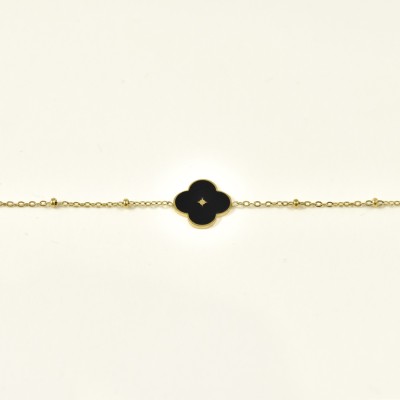 BRACELET TREFLE NOIR ETOILE ACIER INOXYDABLE GOLD PETIT PRIX