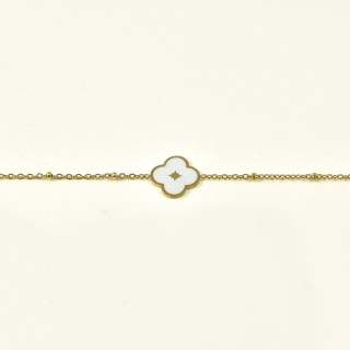 BRACELET TREFLE BLANC ETOILE ACIER INOXYDABLE GOLD PETIT PRIX