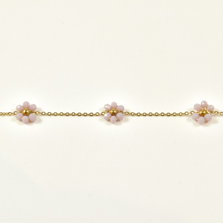 BRACELET FLEURS ROSES ACIER INOXYDABLE GOLD PETIT PRIX