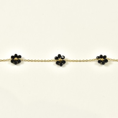 BRACELET FLEURS NOIRES ACIER INOXYDABLE GOLD PETIT PRIX