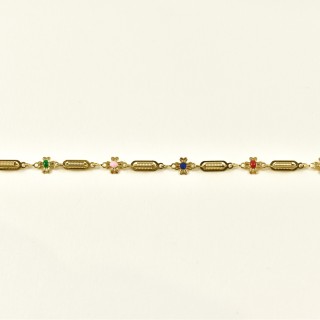 BRACELET CYLINDRES ET FLEURS MULTICOLORES ACIER INOX GOLD PETIT PRIX