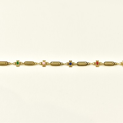 BRACELET CYLINDRES ET FLEURS MULTICOLORES ACIER INOX GOLD PETIT PRIX