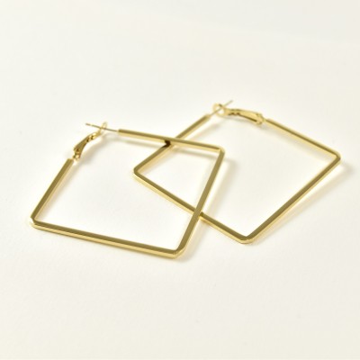 BOUCLES CREOLES CARREES ACIER INOXYDABLE GOLD PETIT PRIX