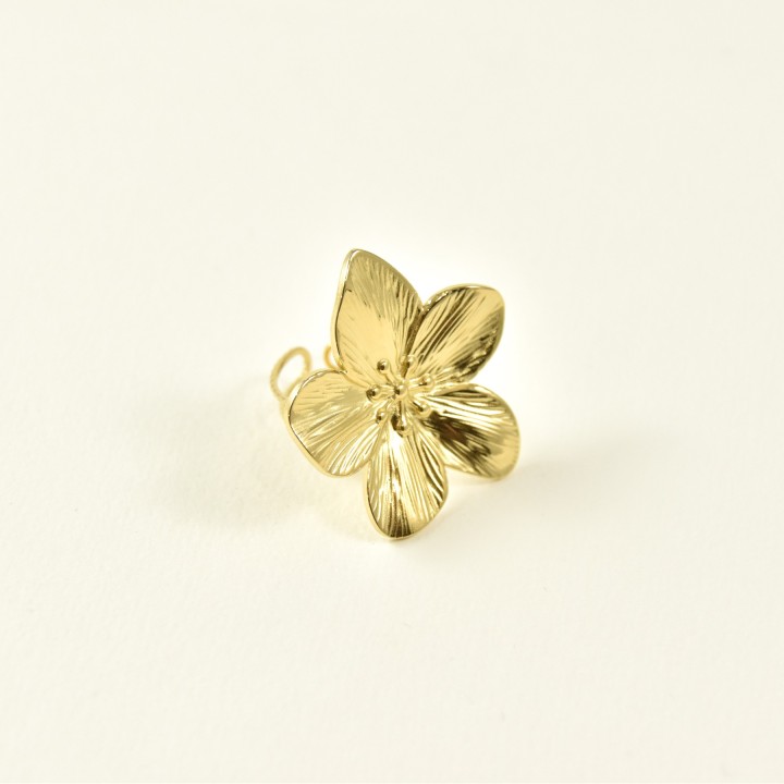 BAGUE FLEUR OUVERTE GRAVEE ACIER INOXYDABLE GOLD PETIT PRIX