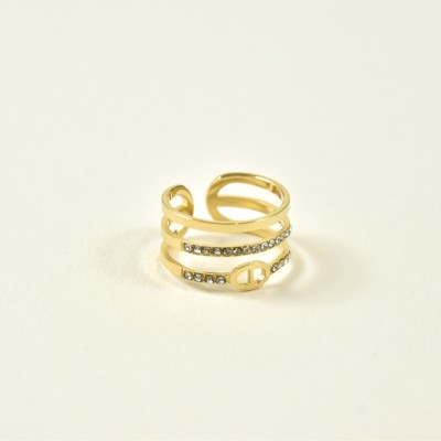 BAGUE ELASTIQUE COEUR ET ETOILE ACIER INOXYDABLE GOLD PETIT PRIX