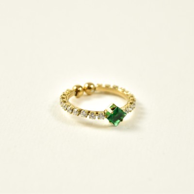 BAGUE ANNEAU SERTI DE STRASS VERT ACIER INOXYDABLE GOLD PETIT PRIX