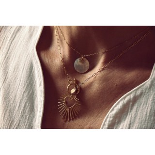 COLLIER  ROND NACRE SOLEIL ACIER INOXYDABLE GOLD PETIT PRIX