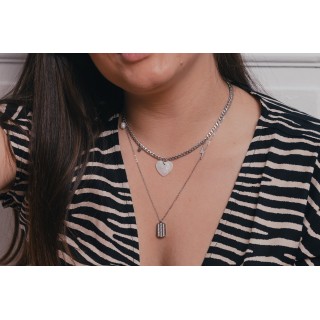 COLLIER COEUR NACRE ACIER INOXYDABLE SILVER PETIT PRIX