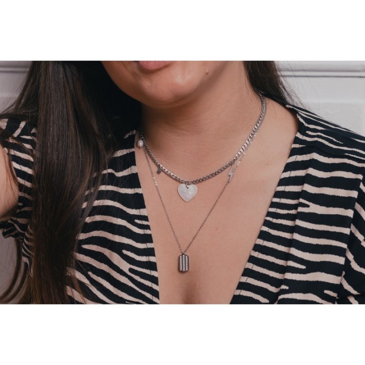 COLLIER COEUR NACRE ACIER INOXYDABLE SILVER PETIT PRIX