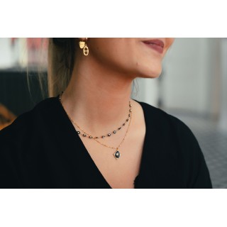 COLLIER OEILS NOIRS ACIER INOXYDABLE GOLD PETIT PRIX