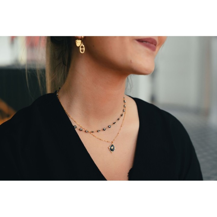 COLLIER OEILS NOIRS ACIER INOXYDABLE GOLD PETIT PRIX